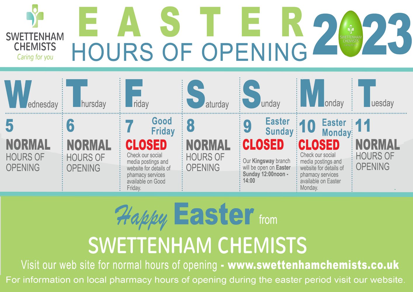 Easter Opening Arrangements Swettenham Chemists